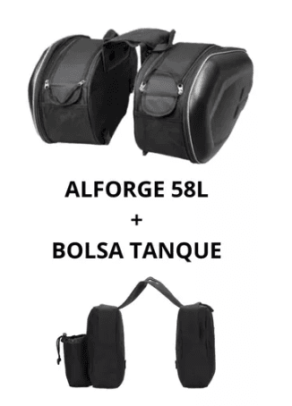 Alforge Para Motos 58l Lateral Universal + Mala Tanque Moto Cor Preto
