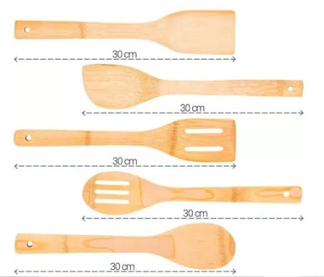 Jogo Utensílios De Bambú Cozinha Colher De Pau E Espátulas