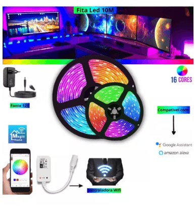 Fita Led 10m Smart Wi-fi Rgb Inteligente Alexa Google Cor Da Luz /ip65 Tensão De Operação 12v Voltagem 110v/220v