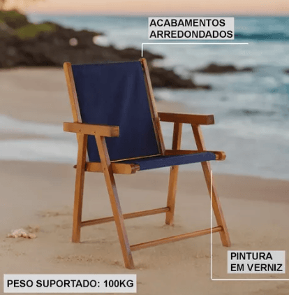 Cadeira Praia Dobrável Em Madeira Envernizada Mel Com Tecido