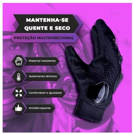 Luva Motoqueiro Moto Proteção Motociclista Calor Frio