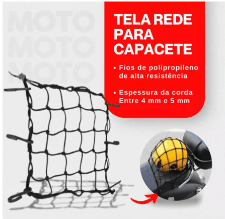 Redinha Capacete Elástica Moto Tela Rede 45 X 45 C/ Ganchos