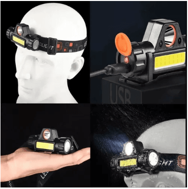 Lanterna Cabeça Capacete Recarregavel Led T6 Forte + Led Cob Cor da lanterna Branco Cor da luz Branco