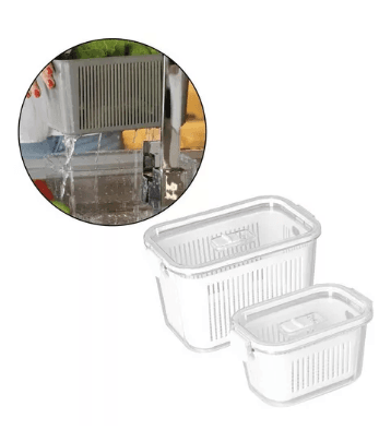 Kit Pote Hermético Folhas Geladeira Cesto Escorredor 2 Peça