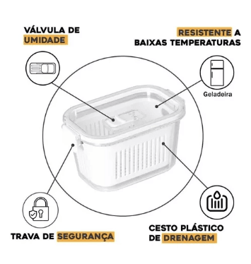 Kit Pote Hermético Folhas Geladeira Cesto Escorredor 2 Peça