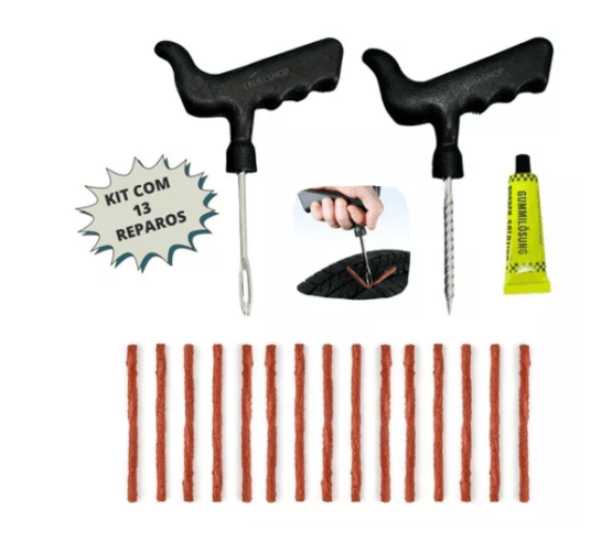 Kit Reparo Pneu Remendo Profissional Carro Moto +15 Macarrão