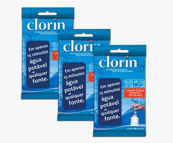 3 Pacotes C/10 Clorin 1 Limpa Agua Elimina Bactérias Germes