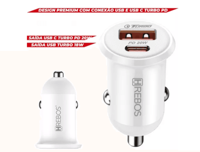 Carregador Celular Veicular Turbo 38w Saída Usb-c Cabo Tipo