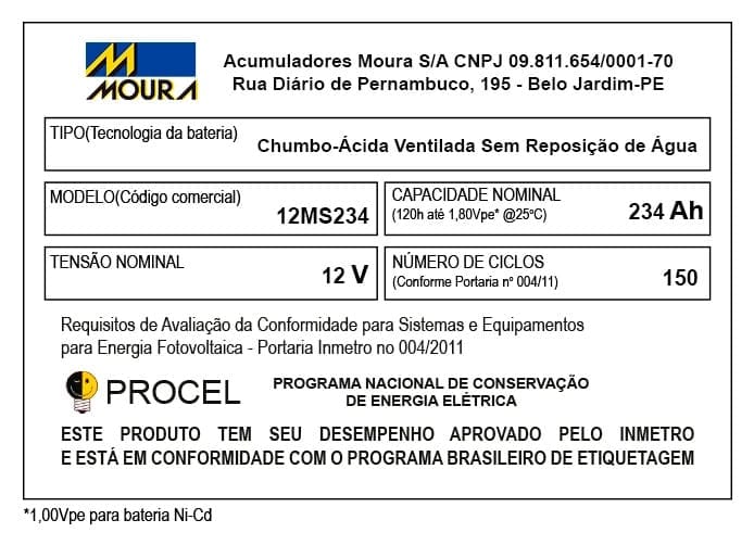 Bateria Estacionária Moura Solar 12MS234 (220Ah)