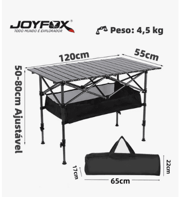 Mesa Dobrável 120cm Ultraleve Portátil Altura Ajustável Resistente Para Camping Garden Life Acampamentos Churrascos Piqueniques Caminhadas Pesca Preto